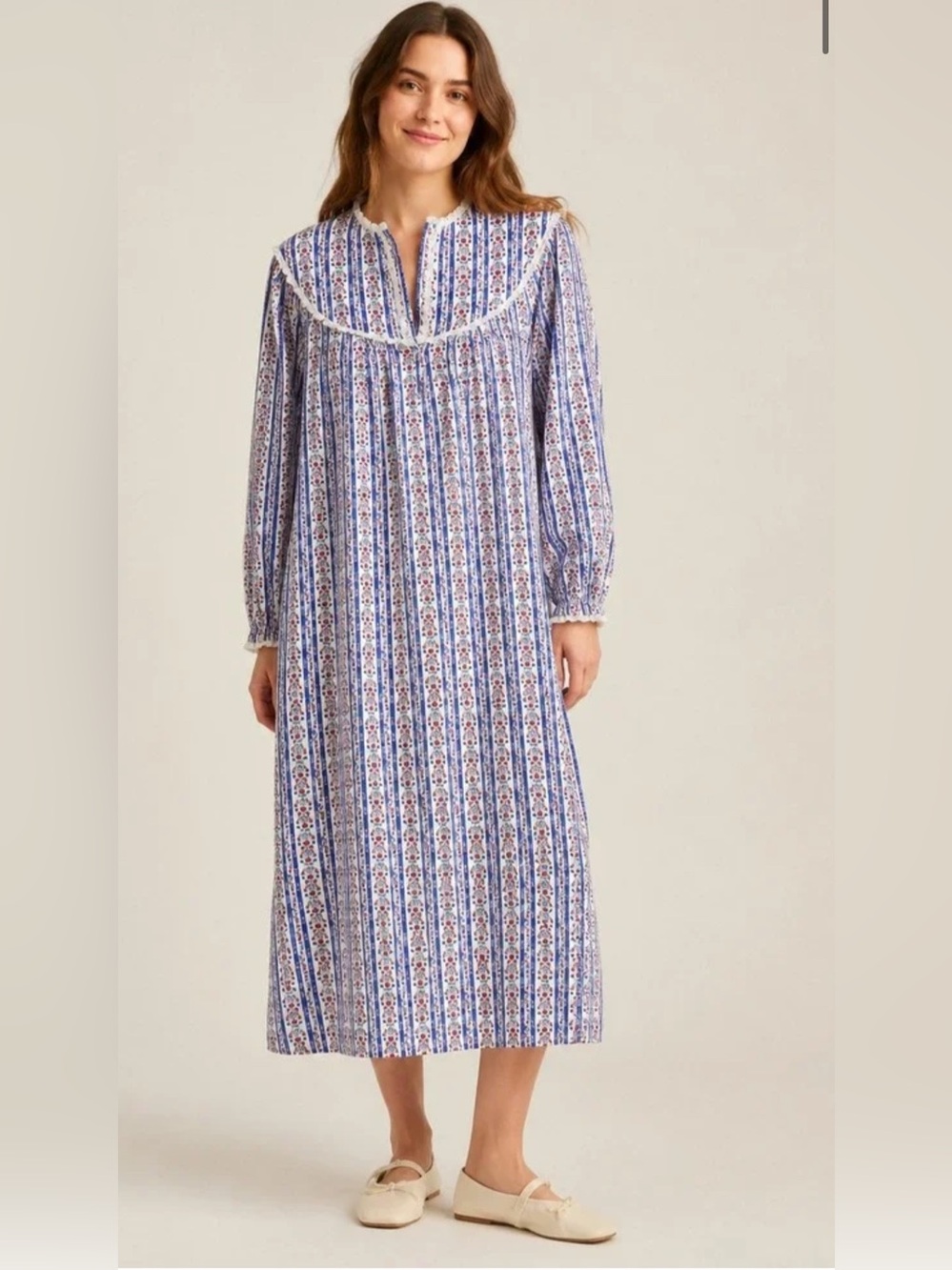 Lanz of Salzburg Classic Blue Tyrolean Stripe Flannel Long Sleeve “Dress”